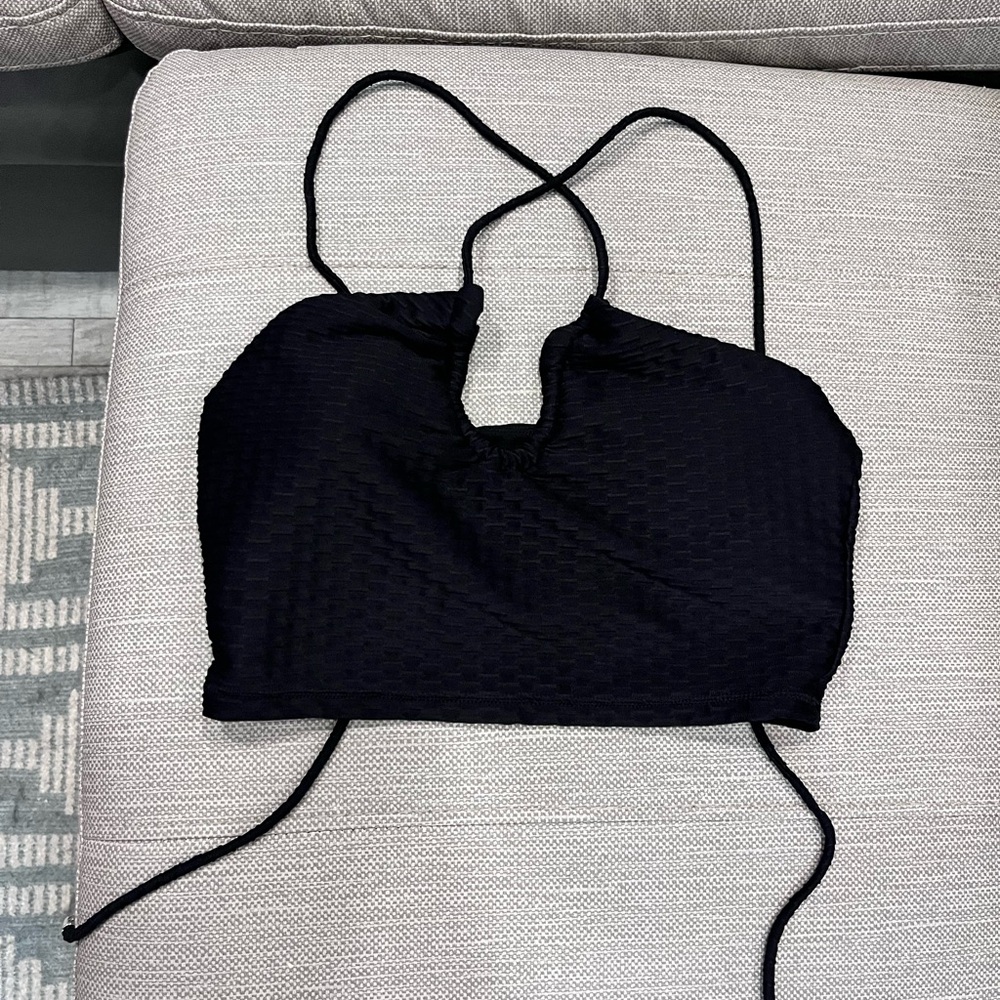 BuffBunny Textured Black Halter Crop Top